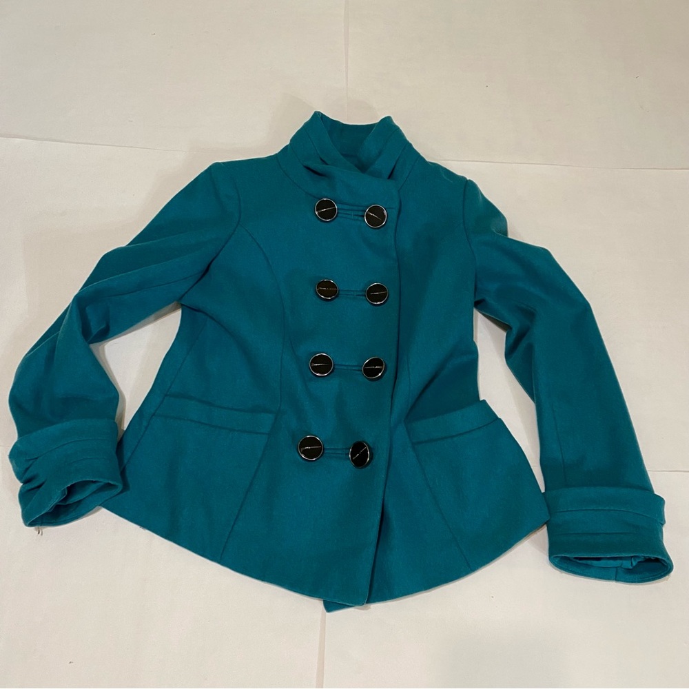 The Limited Turquoise Double-Breasted Pea Coat - Picture 2 of 16